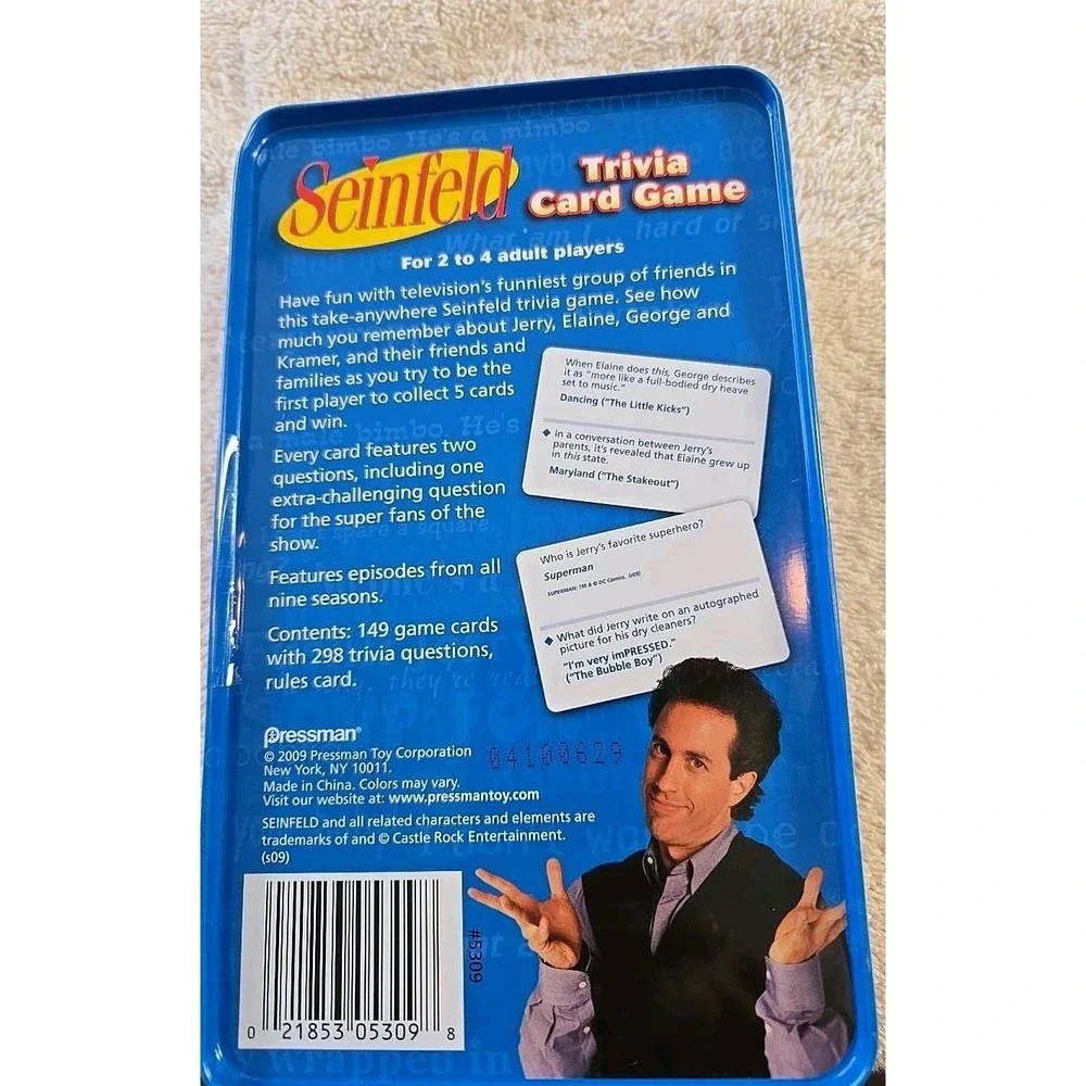 Seinfeld Trivia‎ Card Game in A Tin Container Open Box